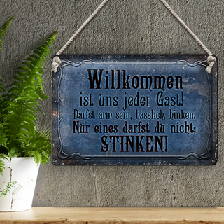 Blechschild Spruch 30x20cm Willkommen ist uns jeder Gast