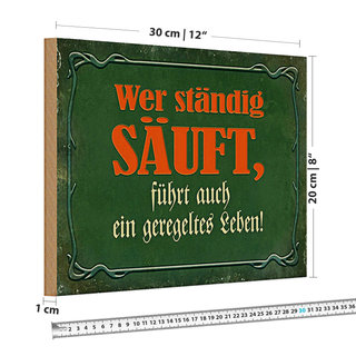 Holzschild Spruch 30x20cm wer ständig säuft führt auch