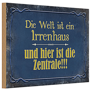 Holzschild Spruch 30x20cm Welt ist ein Irrenhaus und