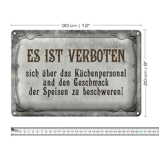 Blechschild Spruch 30x20cm verboten über Küchenpersonal