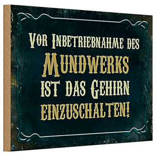 Holzschild Spruch 30x20cm vor Inbetriebnahme des Mundwerks
