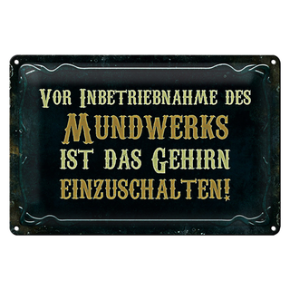 Blechschild Spruch 30x20cm vor Inbetriebnahme des Mundwerks
