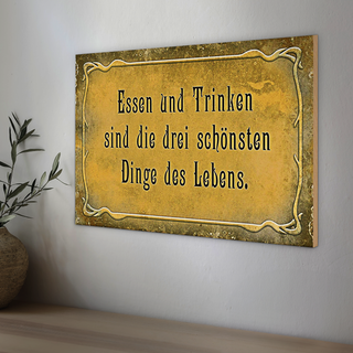 Holzschild Spruch 30x20cm Essen Trinken 3 schönste Dinge