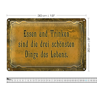 Blechschild Spruch 30x20cm Essen Trinken 3 schönste Dinge
