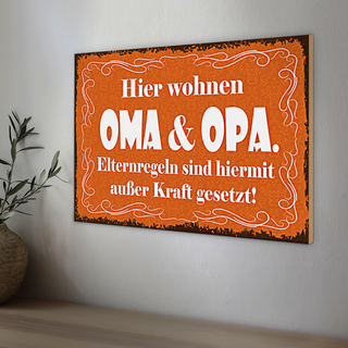 Holzschild Spruch 30x20cm hier wohnen Oma & Oma