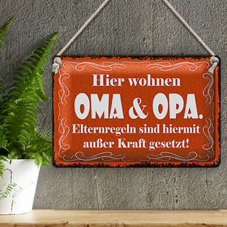 Blechschild Spruch 30x20cm hier wohnen Oma & Oma