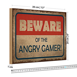 Holzschild Spruch 30x20cm beware of the angry gamer