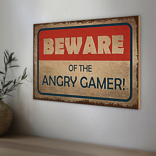 Holzschild Spruch 30x20cm beware of the angry gamer