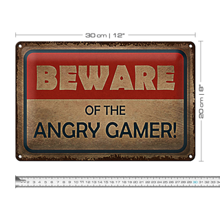 Blechschild Spruch 30x20cm beware of the angry gamer