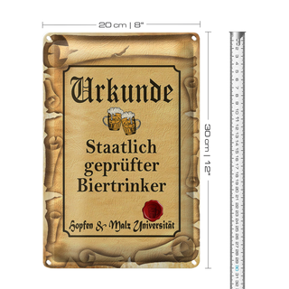 Blechschild Bier 20x30cm Urkunde geprüfter Biertrinker