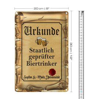 Blechschild Bier 20x30cm Urkunde geprüfter Biertrinker