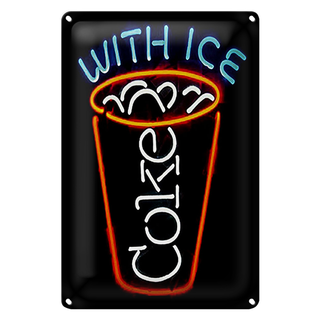 Blechschild Getränke 20x30cm Coke with ice leuchtend