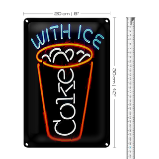 Blechschild Getränke 20x30cm Coke with ice leuchtend