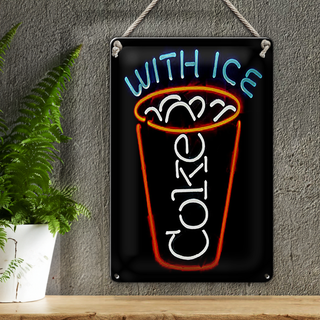 Blechschild Getränke 20x30cm Coke with ice leuchtend