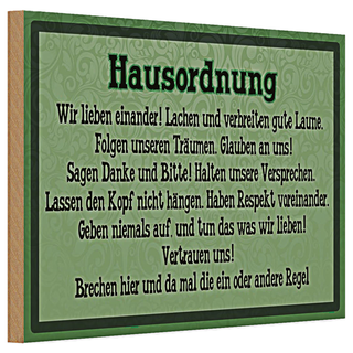 Holzschild Spruch 30x20cm Hausordnung wir lieben einander