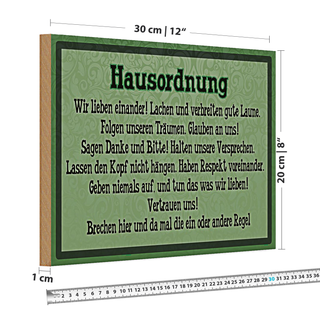 Holzschild Spruch 30x20cm Hausordnung wir lieben einander