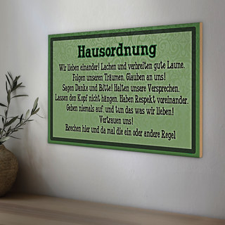 Holzschild Spruch 30x20cm Hausordnung wir lieben einander