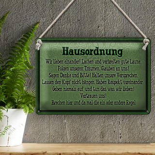 Blechschild Spruch 30x20cm Hausordnung wir lieben einander