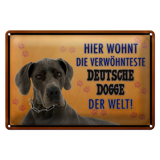 Blechschild Spruch 30x20cm Hund hier wohnt Deutsche Dogge