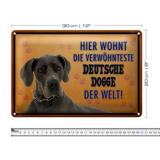 Blechschild Spruch 30x20cm Hund hier wohnt Deutsche Dogge