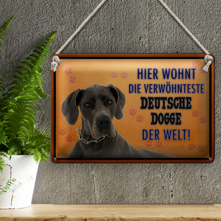 Blechschild Spruch 30x20cm Hund hier wohnt Deutsche Dogge
