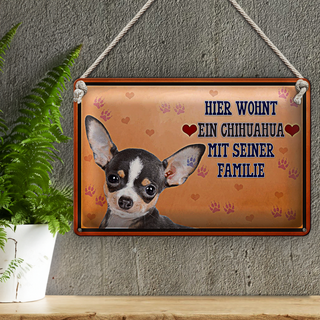 Blechschild Spruch 30x20cm Hund hier wohnt ein Chihuahua