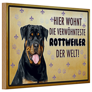 Holzschild Spruch 30x20cm Hund hier wohnt die Rottweiler