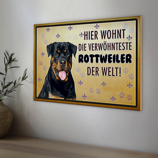 Holzschild Spruch 30x20cm Hund hier wohnt die Rottweiler
