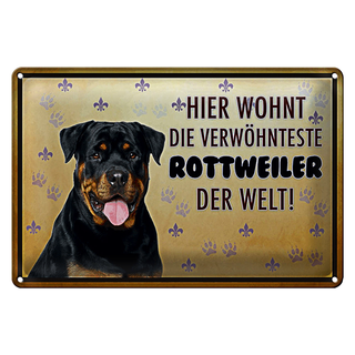 Blechschild Spruch 30x20cm Hund hier wohnt die Rottweiler