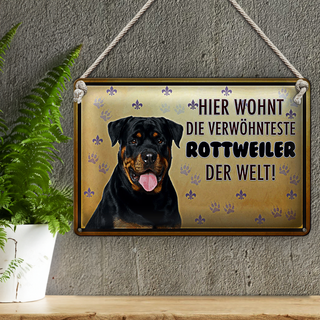 Blechschild Spruch 30x20cm Hund hier wohnt die Rottweiler