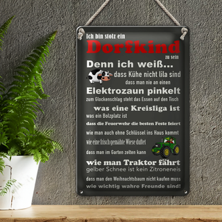 Blechschild Spruch 20x30cm ich bin stolz Dorfkind zu sein