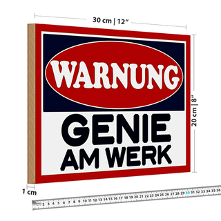 Holzschild Spruch 30x20cm Warnung Genie am Werk