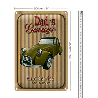 Blechschild Retro 20x30cm Dad´s Garage Auto Service open 24