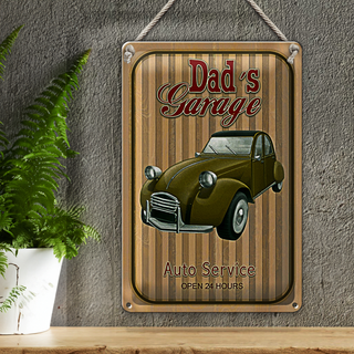 Blechschild Retro 20x30cm Dad´s Garage Auto Service open 24