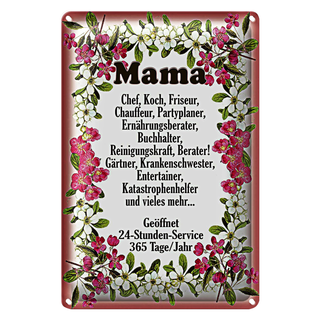 Blechschild Spruch 20x30cm Mama Chef Koch Friseur Blumen