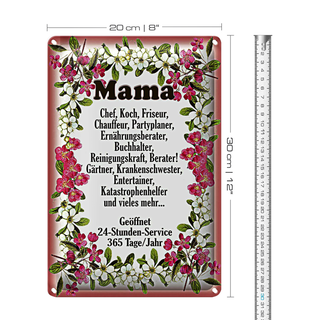 Blechschild Spruch 20x30cm Mama Chef Koch Friseur Blumen