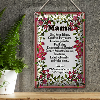 Blechschild Spruch 20x30cm Mama Chef Koch Friseur Blumen