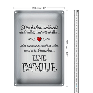 Blechschild Spruch 20x30cm Zusammen wir alles eine Familie