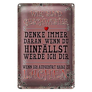 Blechschild Spruch 20x30cm wir Geschwister denke immer