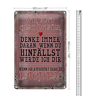 Blechschild Spruch 20x30cm wir Geschwister denke immer