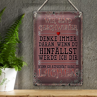 Blechschild Spruch 20x30cm wir Geschwister denke immer