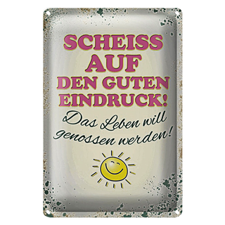Blechschild Spruch 20x30cm Scheiss auf guten Eindruck Leben
