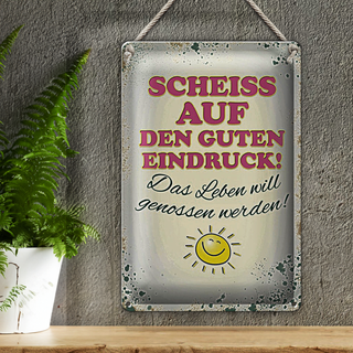 Blechschild Spruch 20x30cm Scheiss auf guten Eindruck Leben