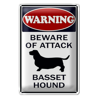 Blechschild Hinweis 20x30cm beware of attack Basset Hound