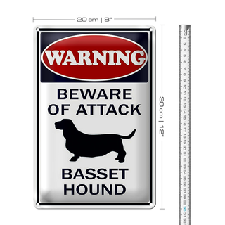Blechschild Hinweis 20x30cm beware of attack Basset Hound