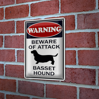 Blechschild Hinweis 20x30cm beware of attack Basset Hound