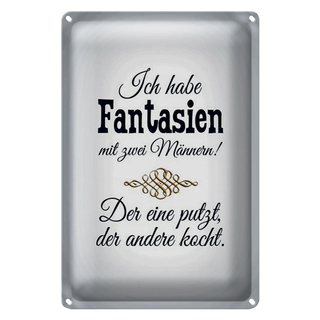 Blechschild Spruch 20x30cm Fantasien zwei Männer 1 putzt
