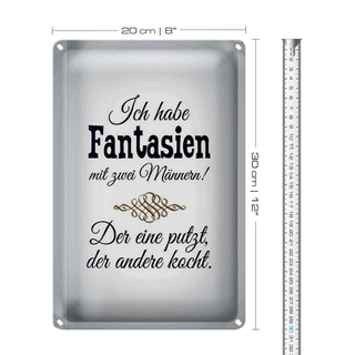 Blechschild Spruch 20x30cm Fantasien zwei Männer 1 putzt