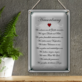 Blechschild Spruch 20x30cm Hausordnung wir Zeit füreinander