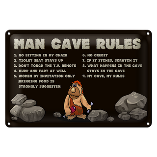 Blechschild Spruch 30x20cm man cave rules Männer Regeln